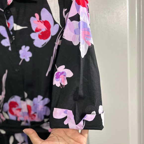 Calvin Klein Women's Floral 3/4 Sleeve Black/Purple Shirt Maxi Dress Size 6 - Picture 7 of 14